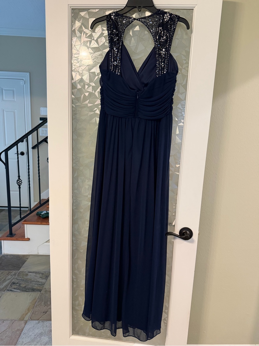 Night Way Collections Navy Beaded Illusion Maxi Dress